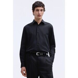H & M Easy Iron Slim Fit Black Button Down Long Sleeve Shirt L